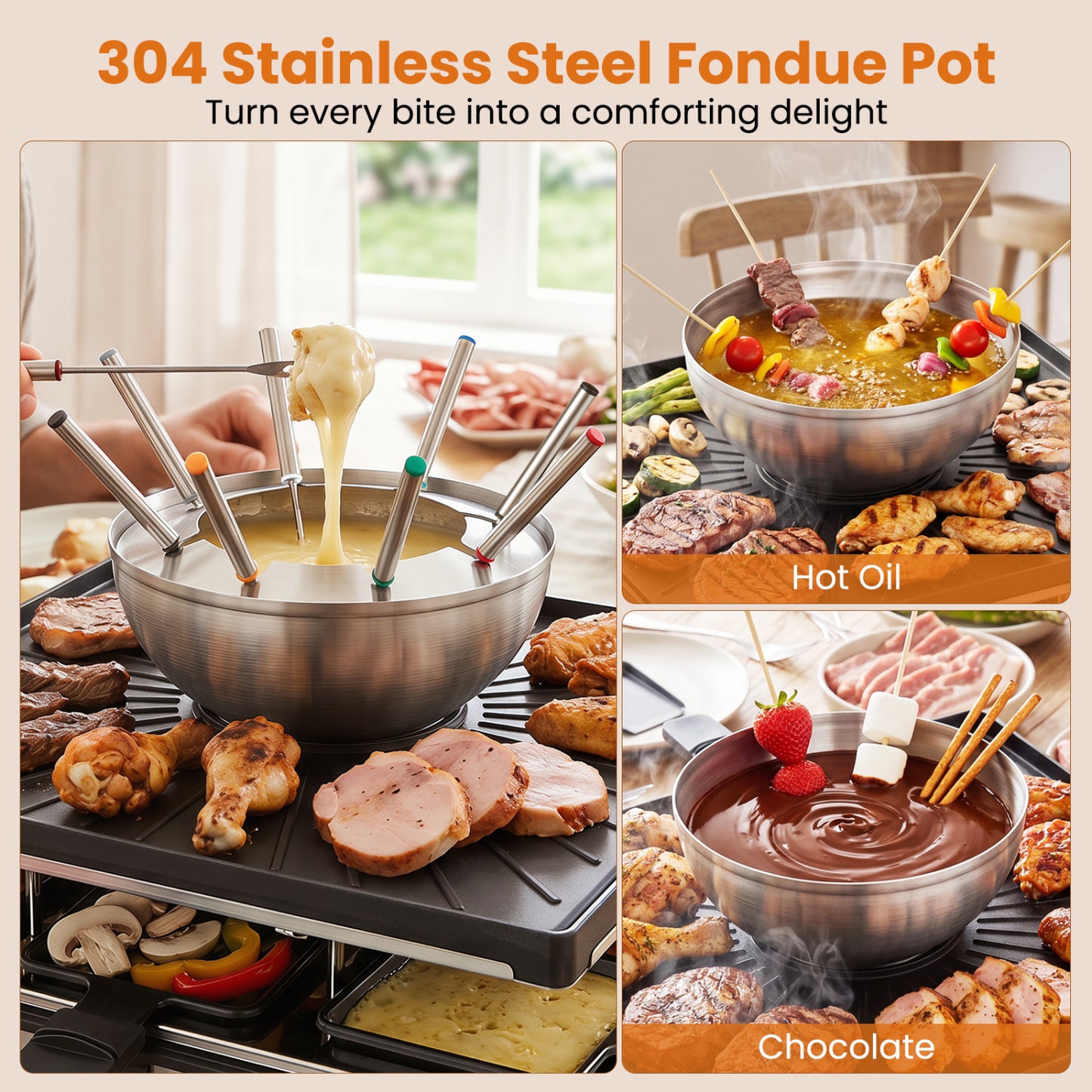 BBQ Grill with Fondue Pot Set for 8 People
