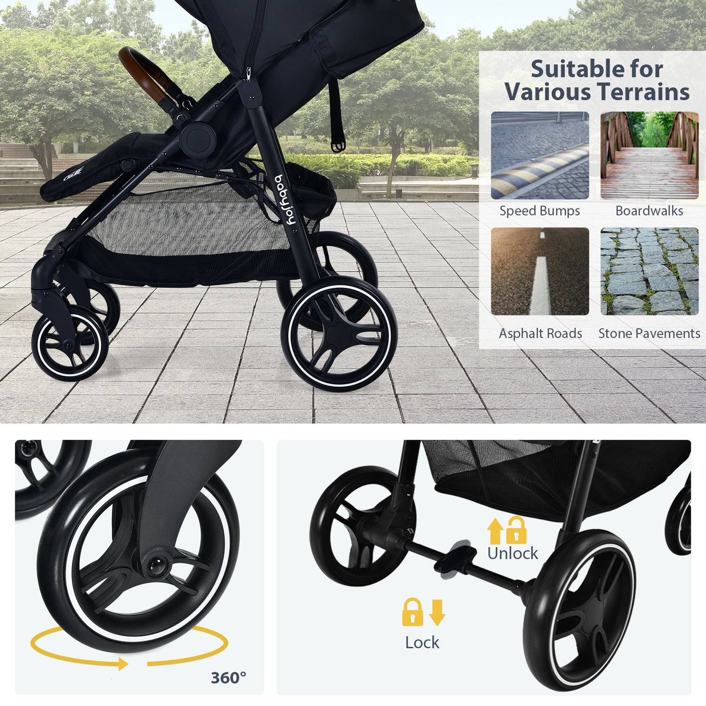5-Point Harness Lightweight Infant Stroller with Foot Cover and Adjustable Backrest