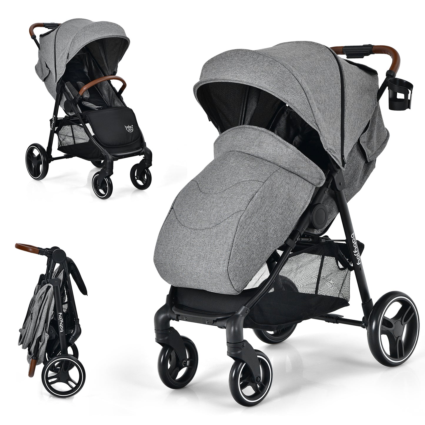 5-Point Harness Lightweight Infant Stroller with Foot Cover and Adjustable Backrest-Gray - Gray