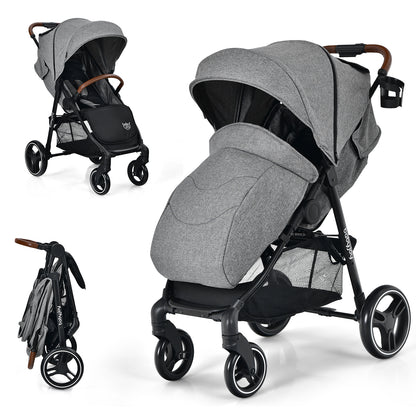 5-Point Harness Lightweight Infant Stroller with Foot Cover and Adjustable Backrest-Gray - Gray