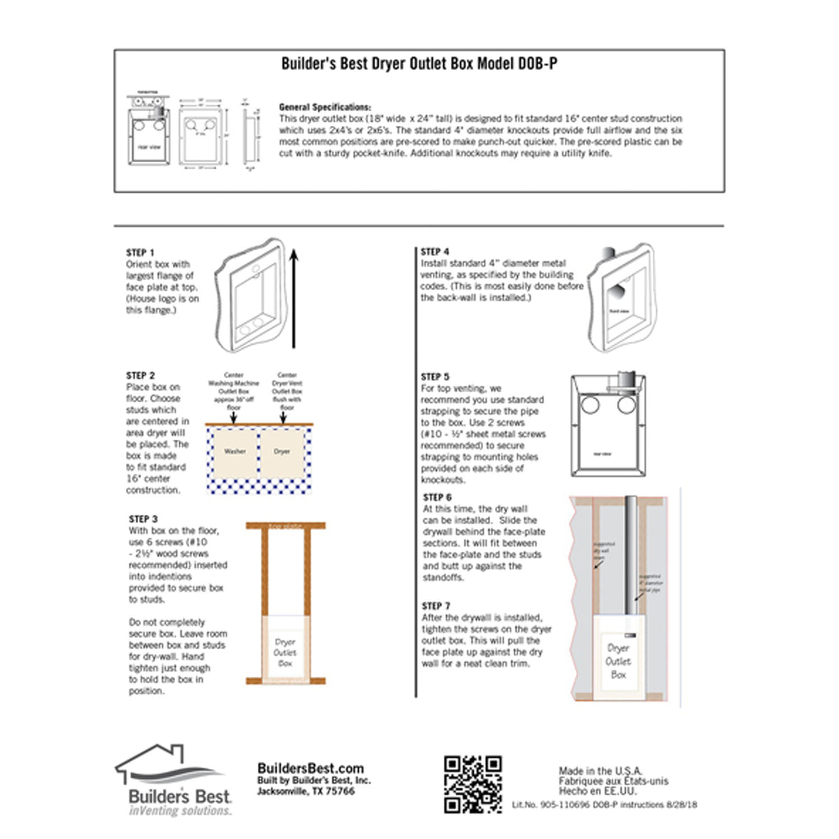 Builder's Best Saf-T-Duct Recessed Dryer Vent Outlet Box, White - view 6