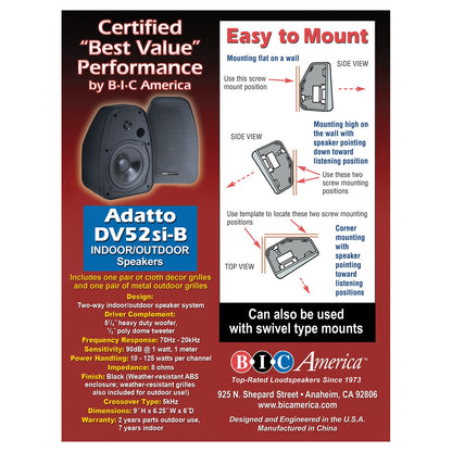 BIC America Adatto Indoor/Outdoor Weather-Resistant 2-Way Bookshelf Speakers, 125W, Pair - view 6