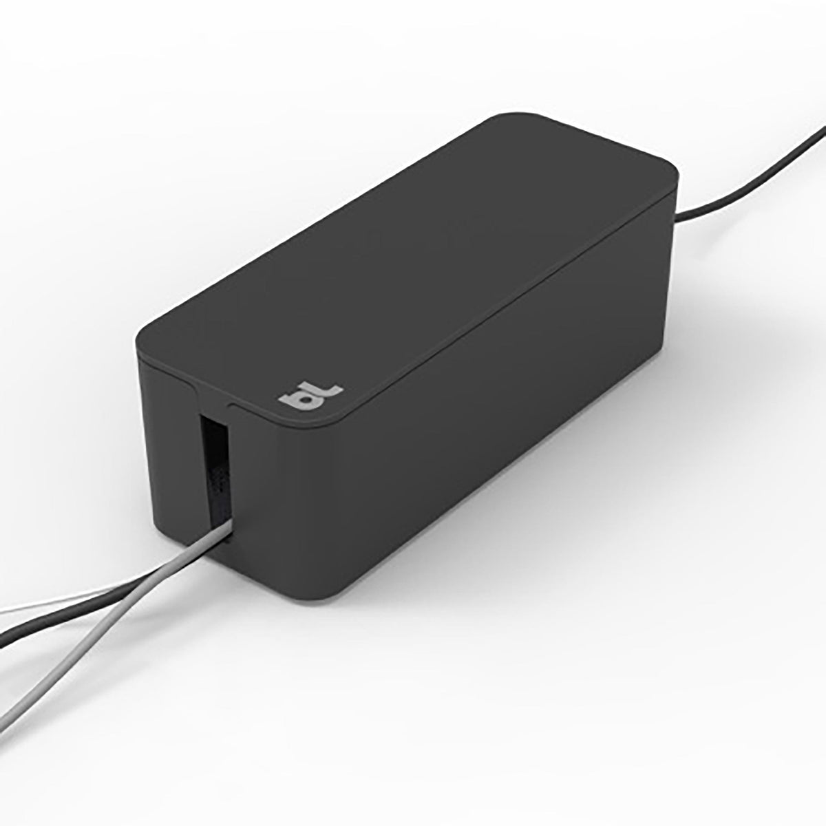 Bluelounge CableBox Cable Organizer & Surge Protector Box, 16 in. - Black - with cords routed