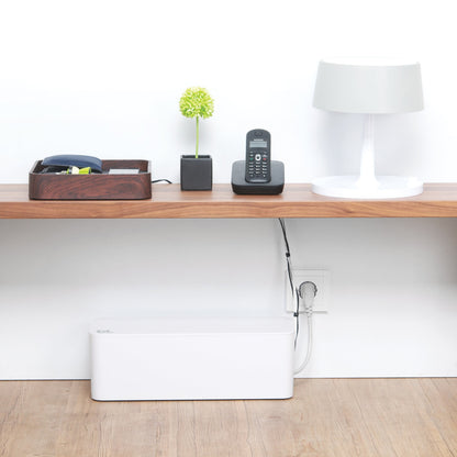 Bluelounge CableBox Cable Organizer & Surge Protector Box, 16 in. - White - in use