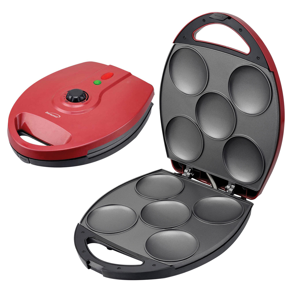 Brentwood 1,200W 5-Arepa Nonstick Arepa Maker, Red
