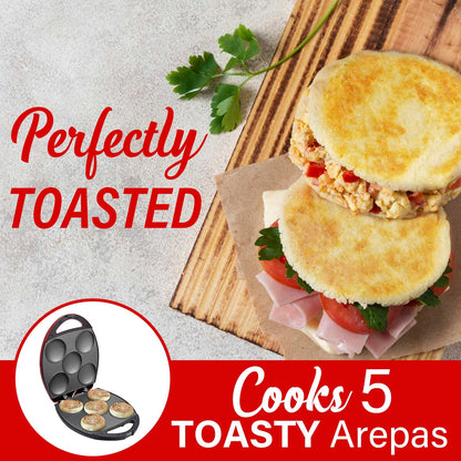 Brentwood 1,200W 5-Arepa Nonstick Arepa Maker, Red - view 3