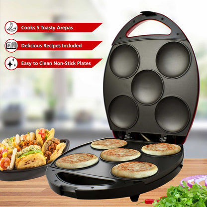 Brentwood 1,200W 5-Arepa Nonstick Arepa Maker, Red - view 4