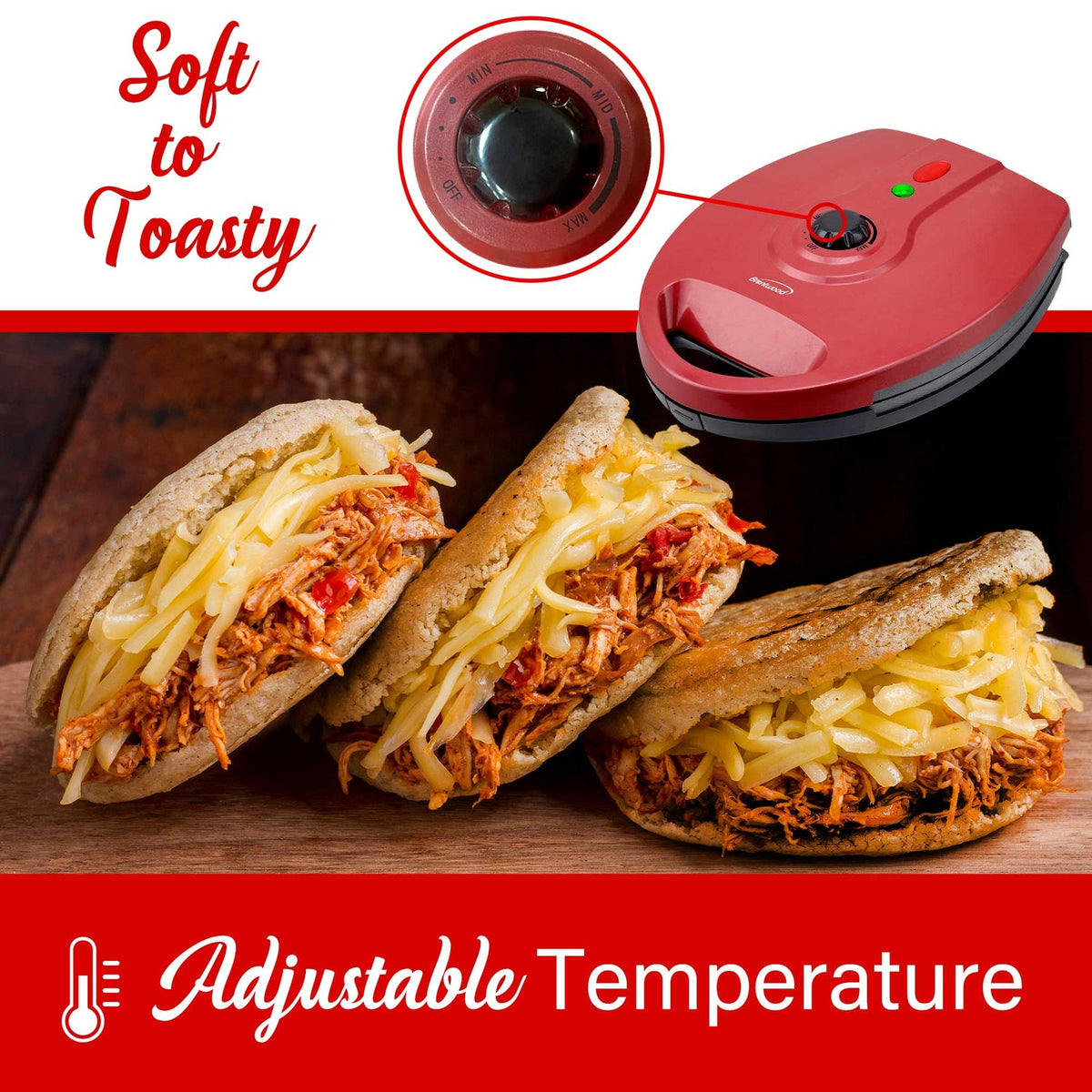 Brentwood 1,200W 5-Arepa Nonstick Arepa Maker, Red - view 5