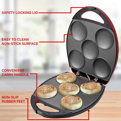 Brentwood 1,200W 5-Arepa Nonstick Arepa Maker, Red - view 8