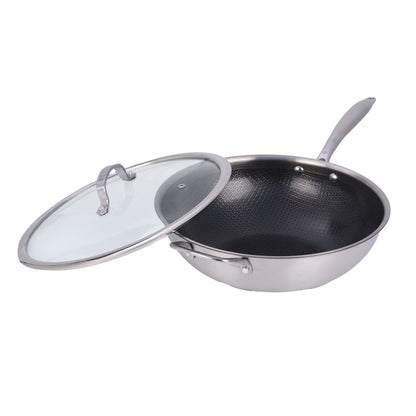 Brentwood 12 In. 4.2 Qt. 3-Ply Hybrid Nonstick Stainless Steel Wok with Glass Lid - view 2