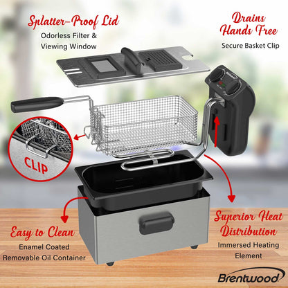 Brentwood 12-Cup 1,500W Stainless Steel Electric Deep Fryer with Timer - view 4