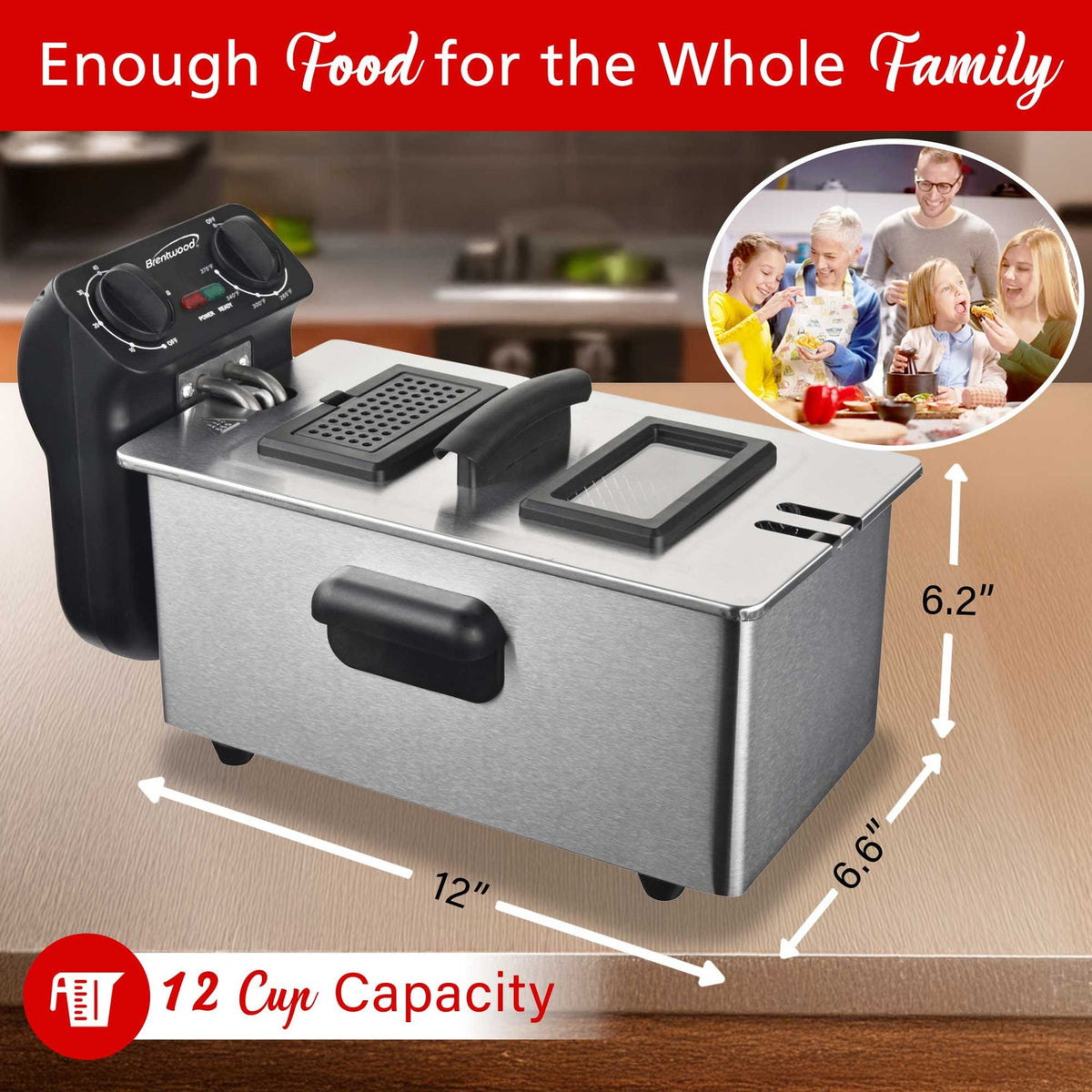 Brentwood 12-Cup 1,500W Stainless Steel Electric Deep Fryer with Timer - view 5