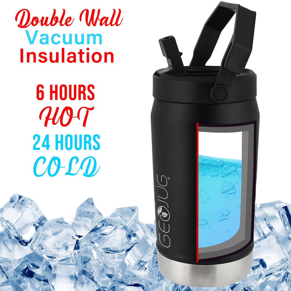 Brentwood Geojug 64 Oz. Vacuum-Insulated Stainless Steel Water Jug - Black - view 3