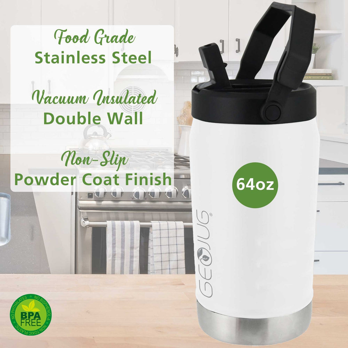 Brentwood Geojug 64 Oz. Vacuum-Insulated Stainless Steel Water Jug - Cream - view 7