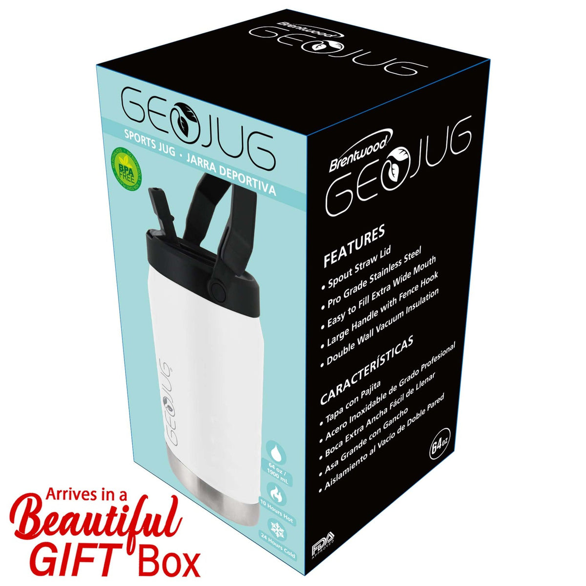Brentwood Geojug 64 Oz. Vacuum-Insulated Stainless Steel Water Jug - Cream - view 8