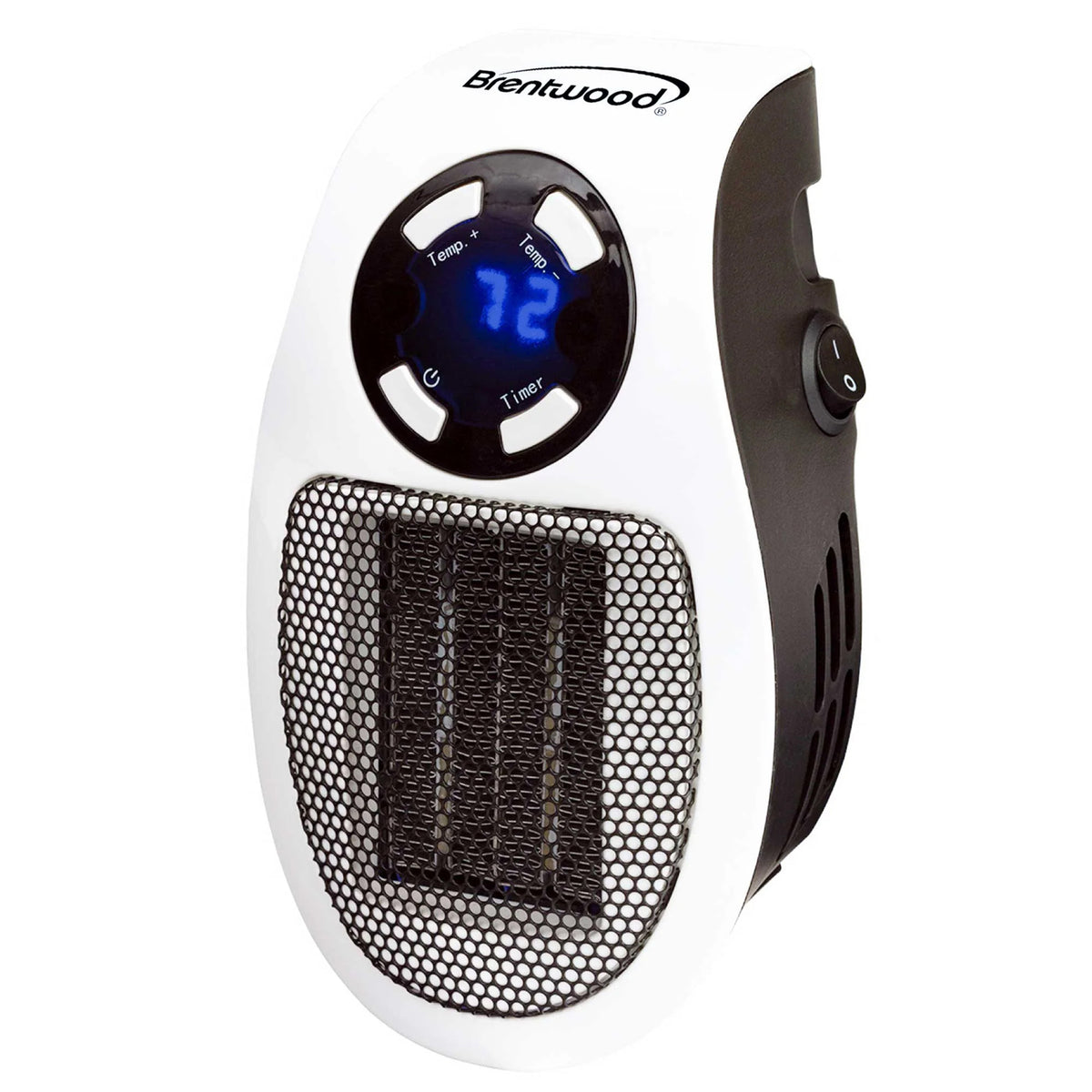 Brentwood 350W Plug-In Wall Outlet Ceramic Space Heater with Digital Thermostat & 12-Hr Timer