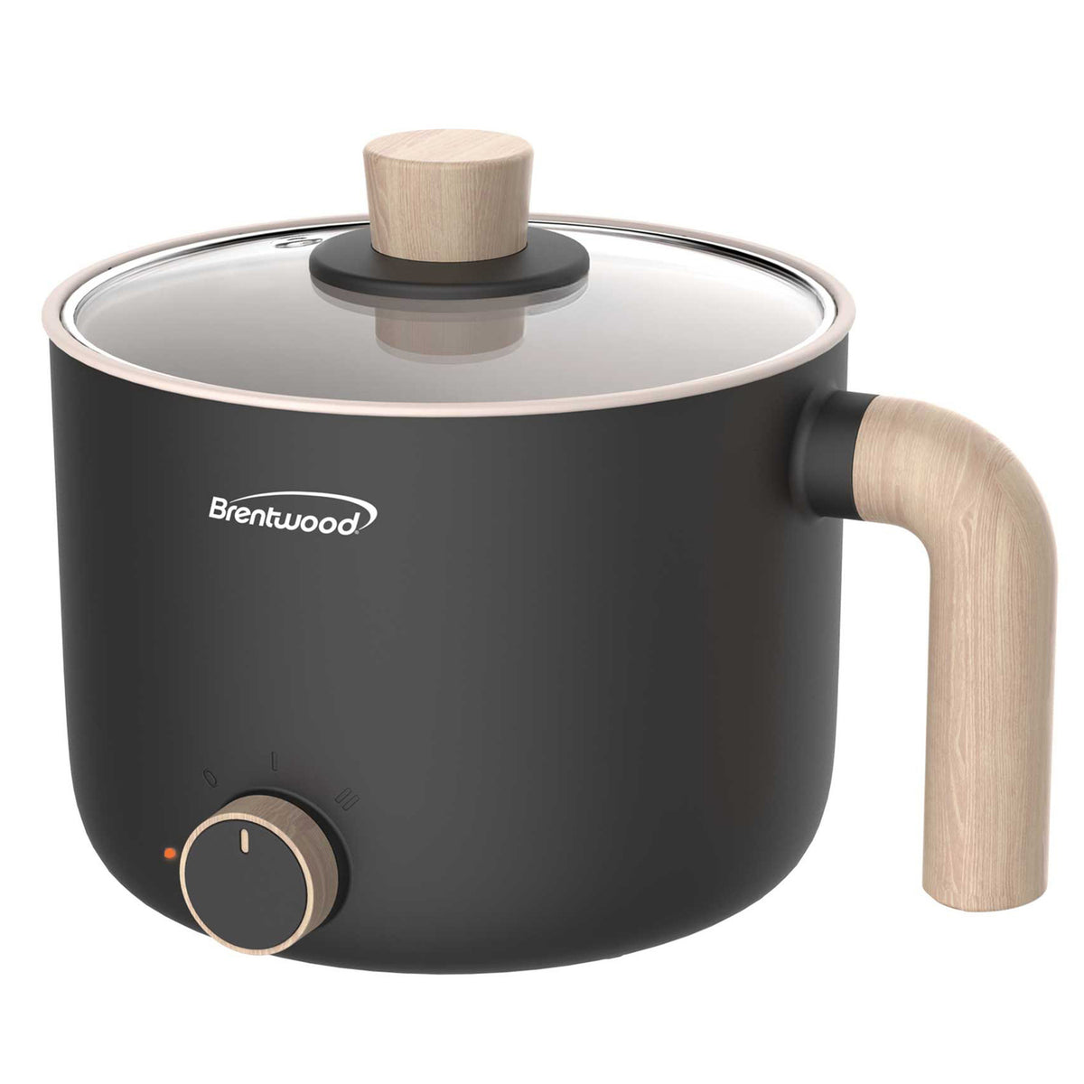 Brentwood 1.6 Qt. 600W Electric Hot Pot Cooker with Ceramic Nonstick, Black