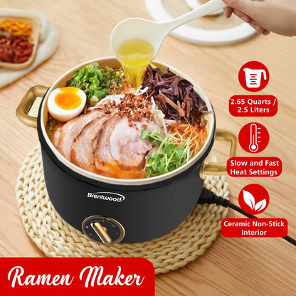 Brentwood 2.6 Qt. 700W Electric Hot Pot with Ceramic Nonstick and Steamer, Black - view 6