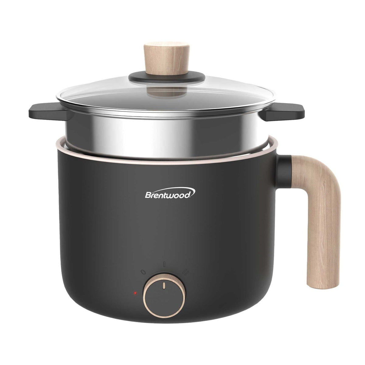 Brentwood 1.6 Qt. 600W Electric Hot Pot with Stainless Steamer, Angled Handle - view 2