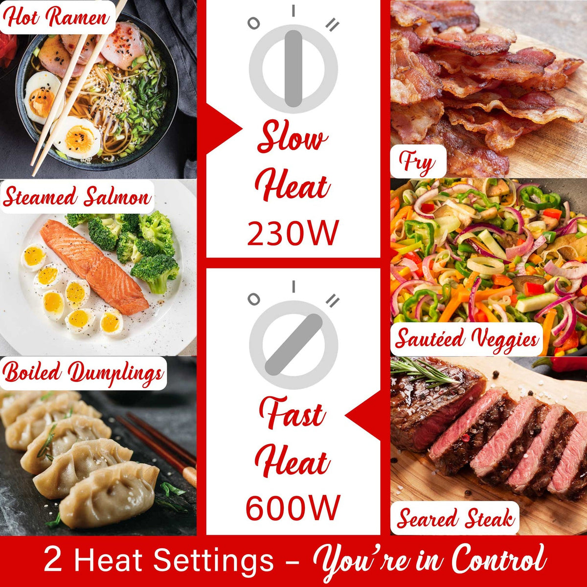 Brentwood 1.6 Qt. 600W Electric Hot Pot with Stainless Steamer, Angled Handle - view 5