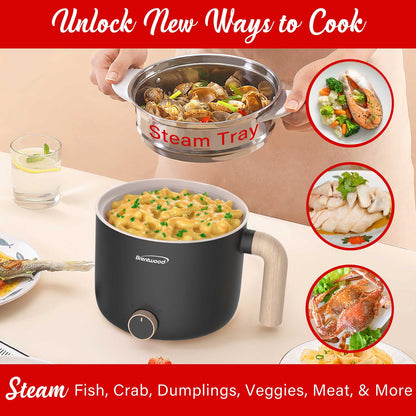 Brentwood 1.6 Qt. 600W Electric Hot Pot with Stainless Steamer, Angled Handle - view 6