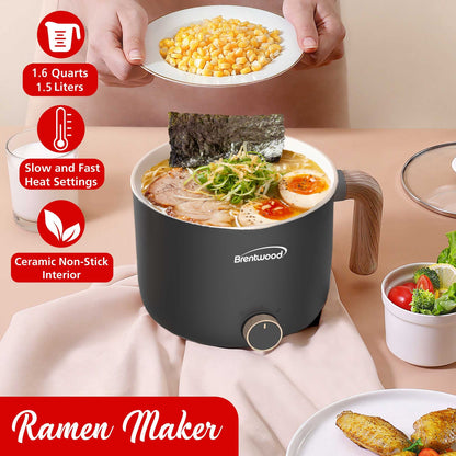 Brentwood 1.6 Qt. 600W Electric Hot Pot with Stainless Steamer, Angled Handle - view 7