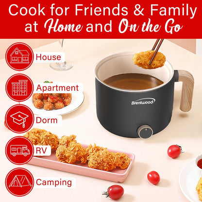 Brentwood 1.6 Qt. 600W Electric Hot Pot with Stainless Steamer, Angled Handle - view 8