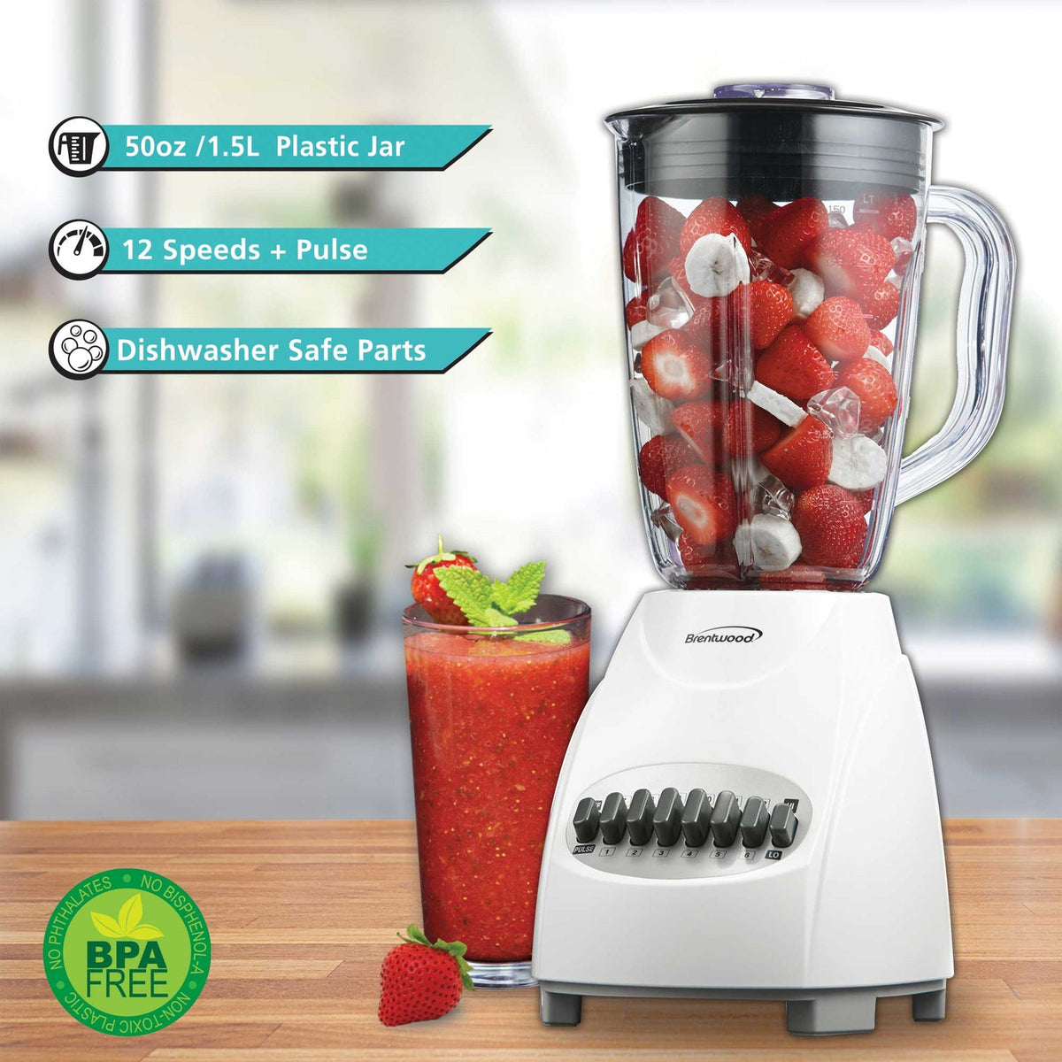 Brentwood 50 Oz. 12-Speed 350W Electric Blender, White - view 3
