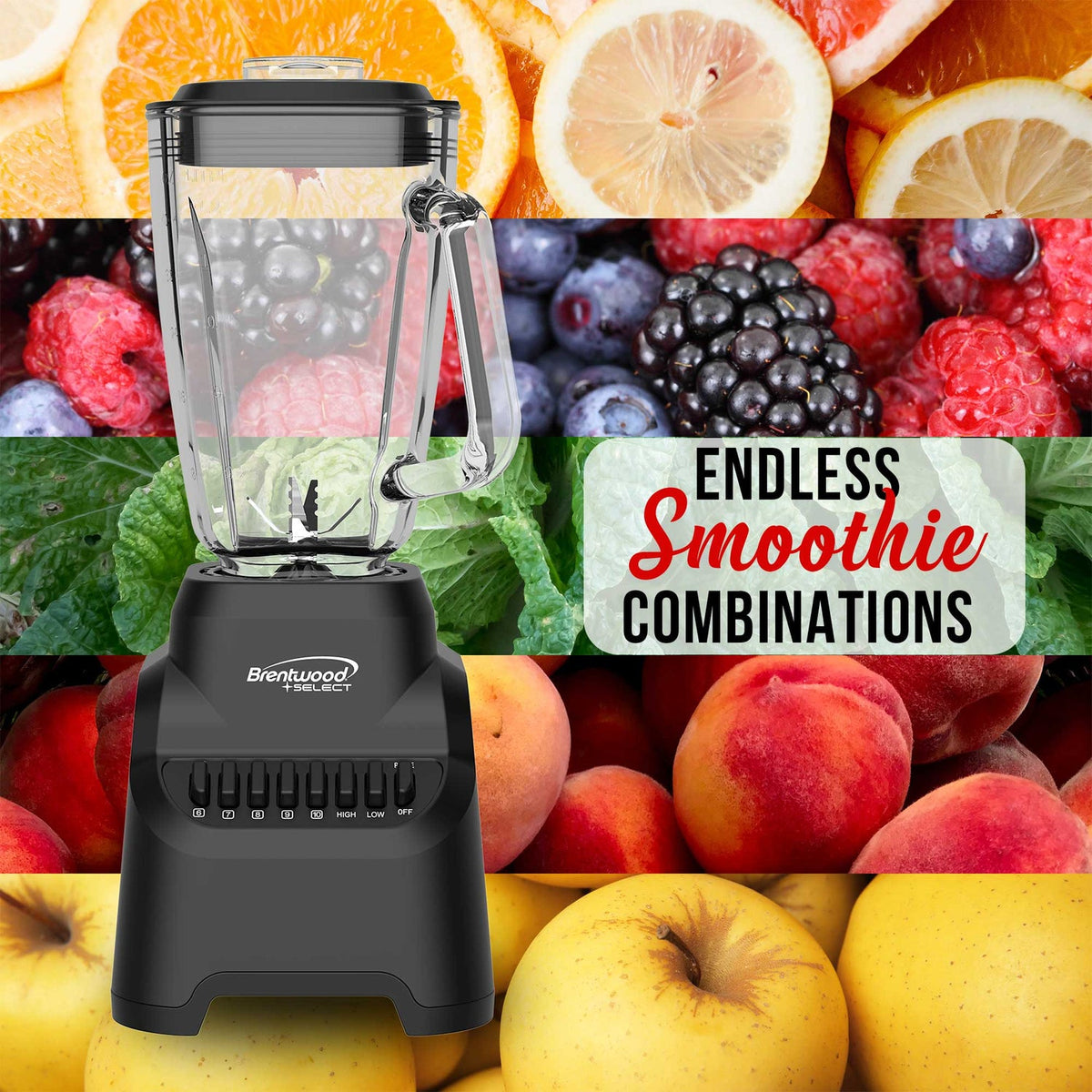 Brentwood Select 5.3-Cup 500W 10-Speed Glass Jar Blender, Black - view 6