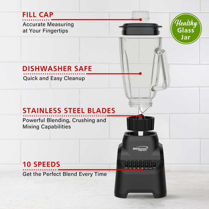 Brentwood Select 5.3-Cup 500W 10-Speed Glass Jar Blender, Black - view 7