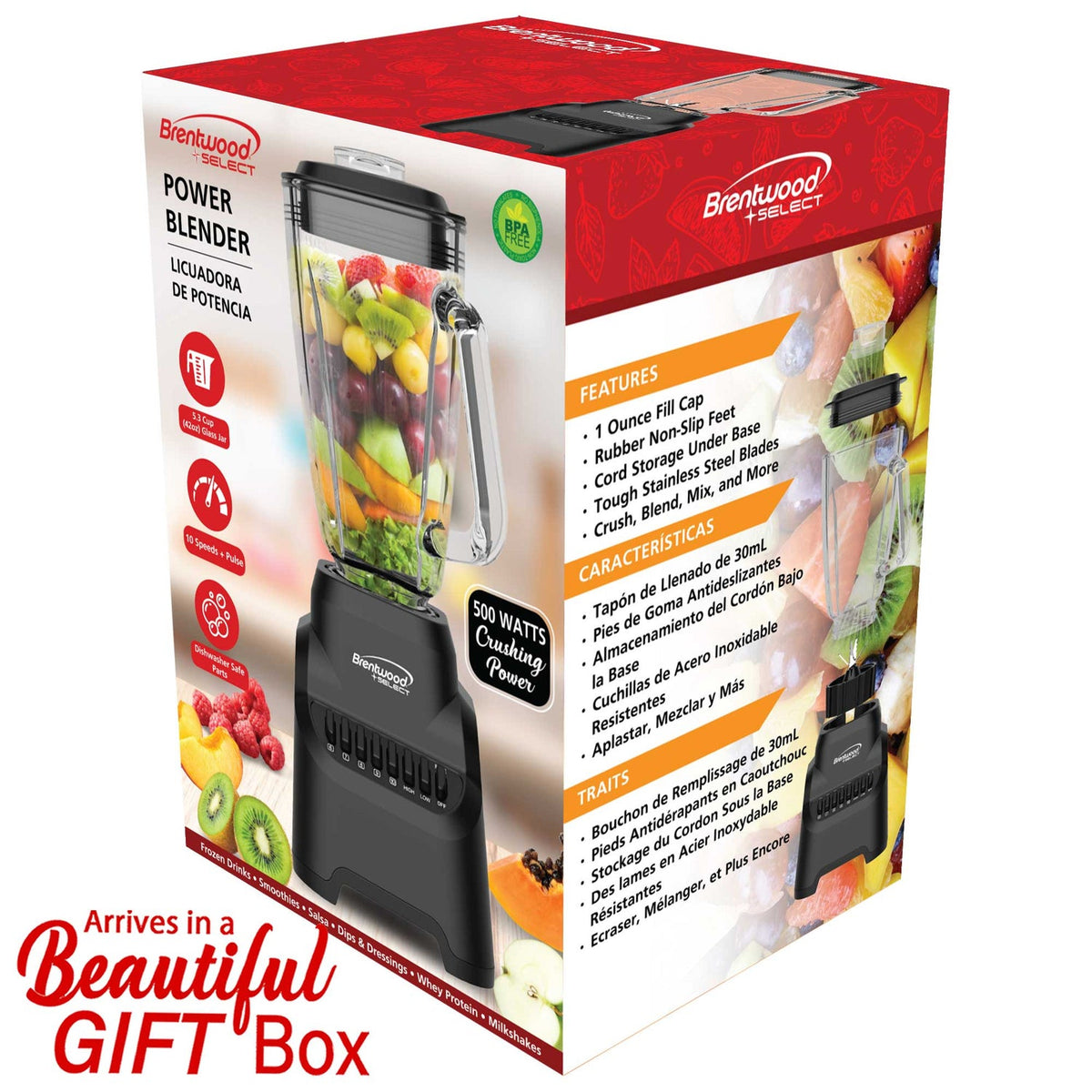 Brentwood Select 5.3-Cup 500W 10-Speed Glass Jar Blender, Black - view 8
