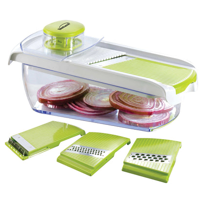 Brentwood Mandolin Slicer with 5-Cup Container and 4 Stainless Steel Blades, Green