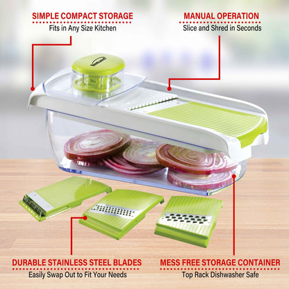 Brentwood Mandolin Slicer with 5-Cup Container and 4 Stainless Steel Blades, Green - view 7