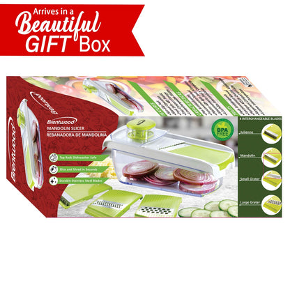 Brentwood Mandolin Slicer with 5-Cup Container and 4 Stainless Steel Blades, Green - view 8