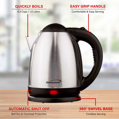 Brentwood 1.58 Qt. Stainless Steel Cordless Electric Kettle - view 8
