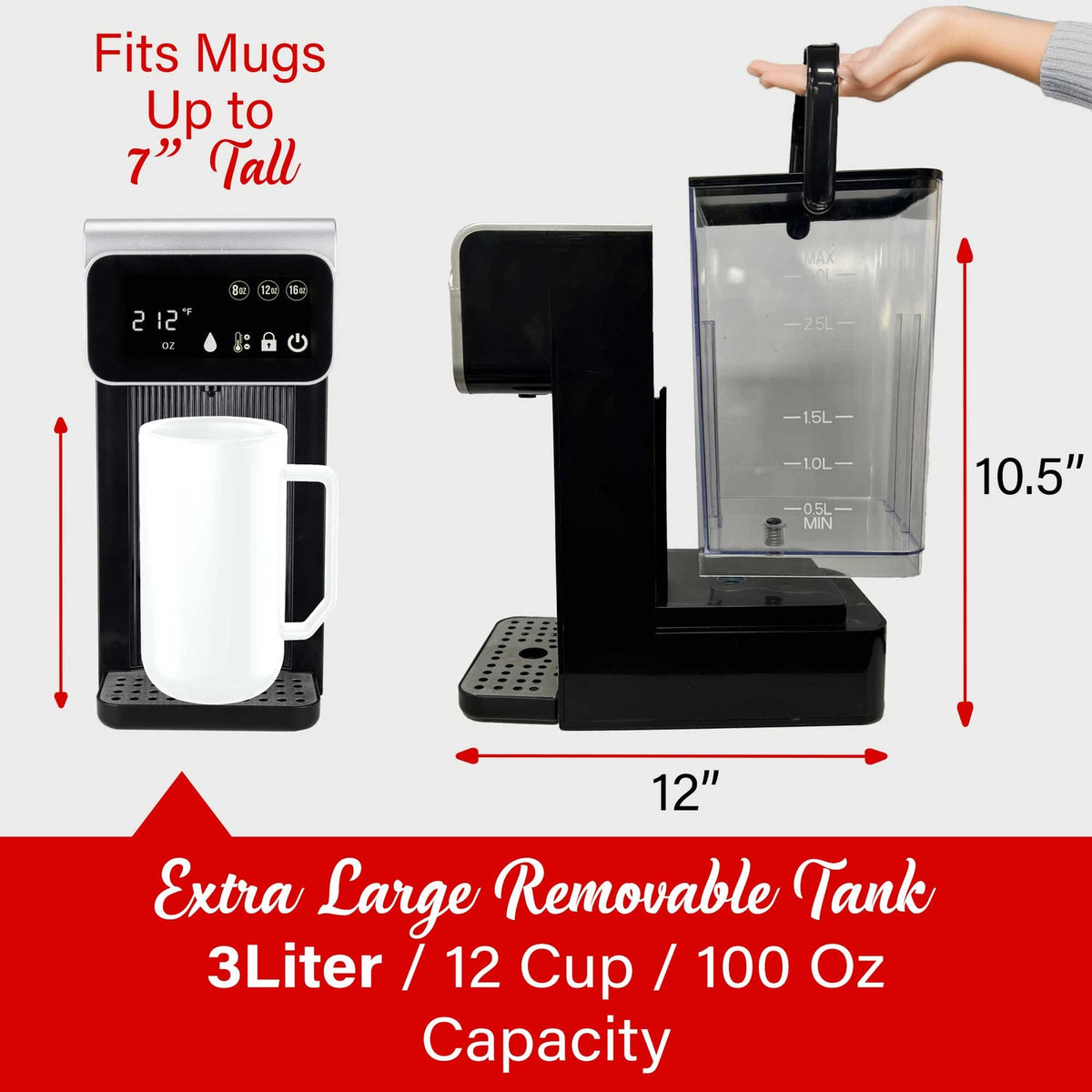Brentwood 2.7 Qt. 1,800W Digital Instant Hot Water Dispenser, Black - view 3