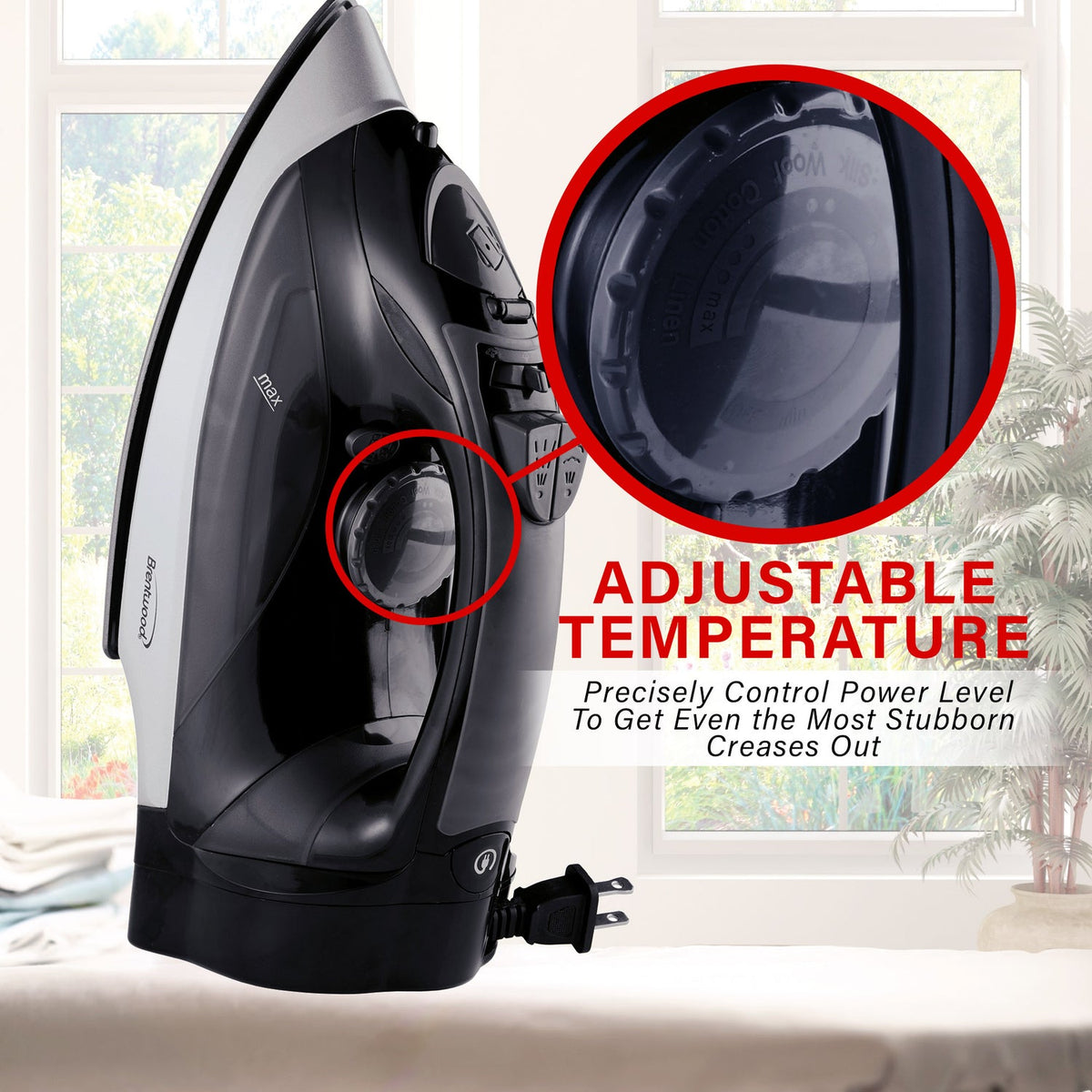 Brentwood 1,200W Nonstick Steam Iron with Retractable Cord - Black - view 4