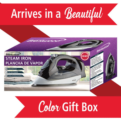 Brentwood 1,200W Nonstick Steam Iron with Retractable Cord - Black - view 7