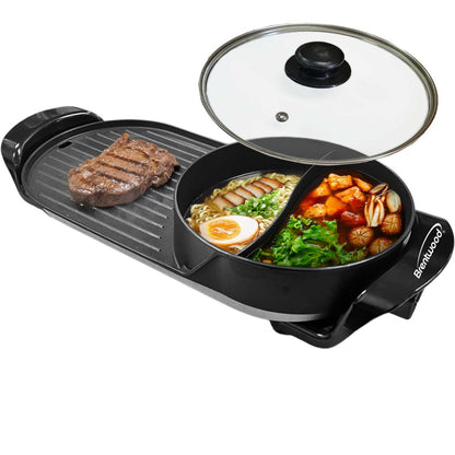 Brentwood 1,200W 2-Sided Electric Hot Pot and Korean BBQ Grill, Black - view 2