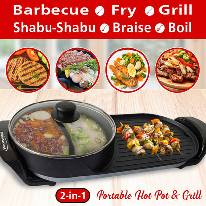 Brentwood 1,200W 2-Sided Electric Hot Pot and Korean BBQ Grill, Black - view 5