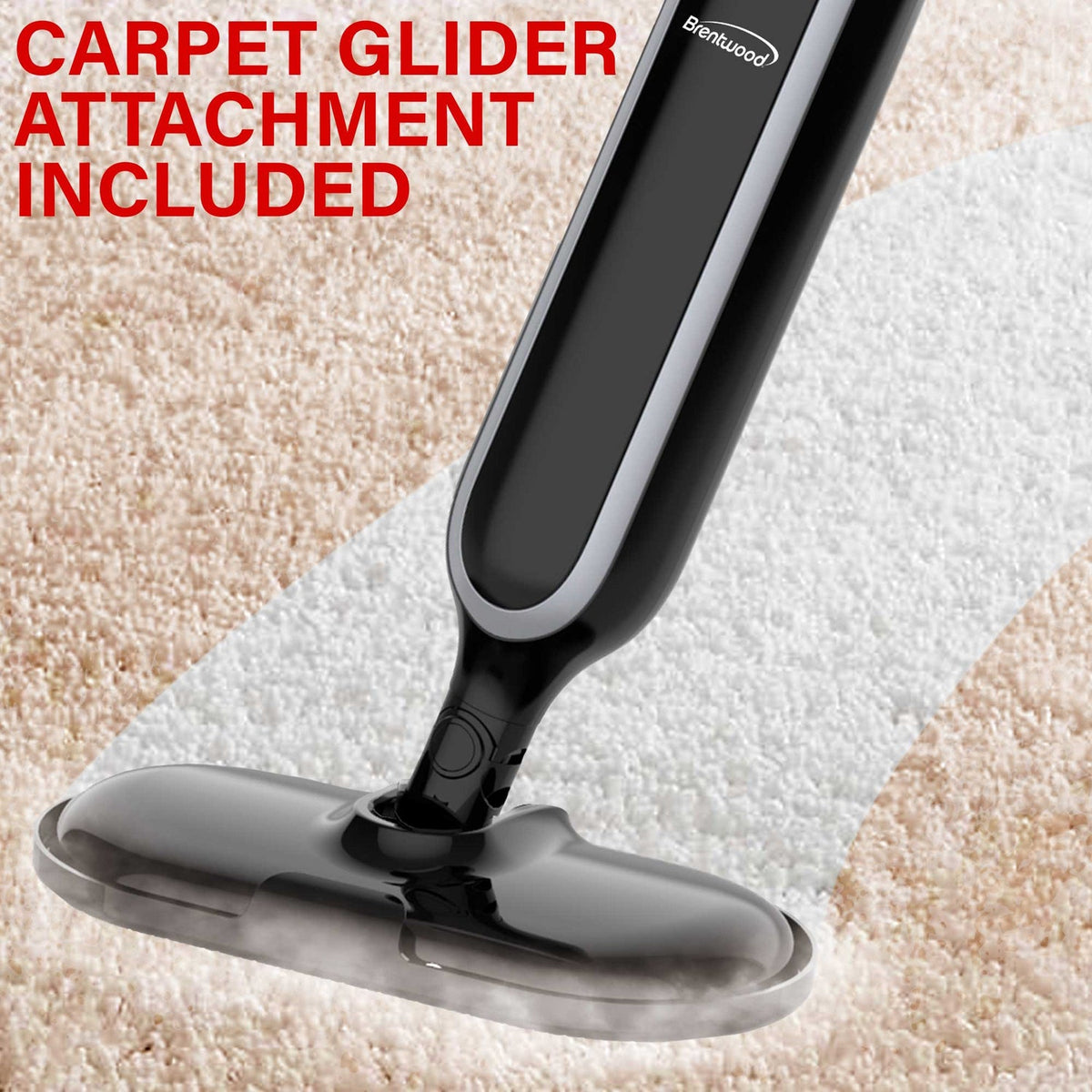 Brentwood 1,100W Hard-Floor Steam Mop with Carpet Glider and 2 Pads, Black - view 6