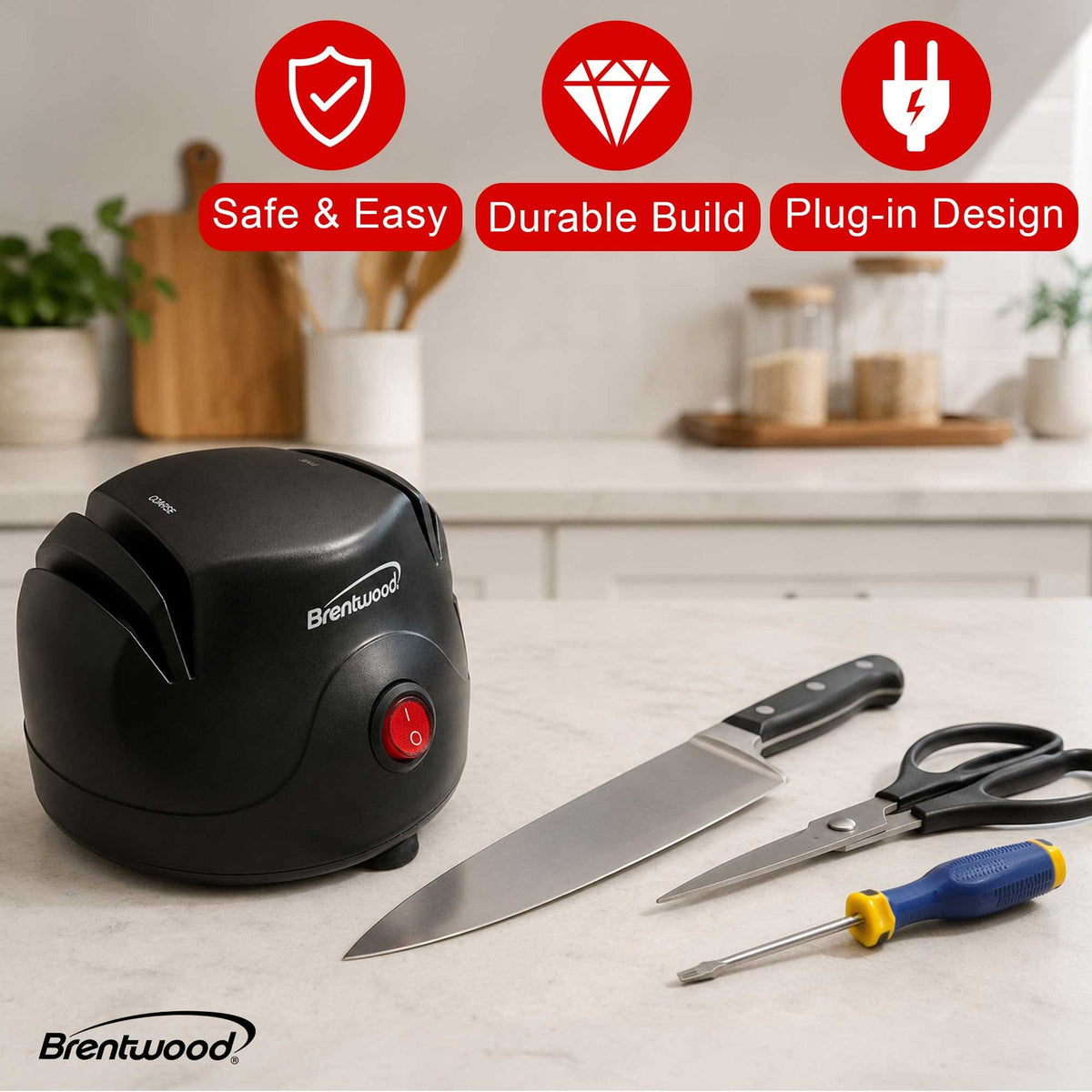 Brentwood Electric 2-Stage Knife and Tool Sharpener, Black - view 3