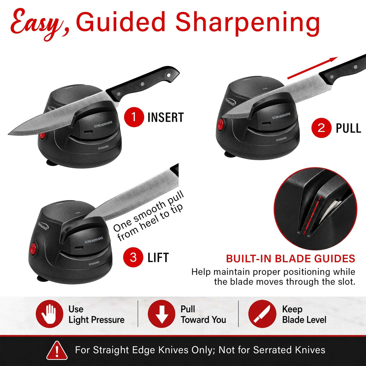 Brentwood Electric 2-Stage Knife and Tool Sharpener, Black - view 5