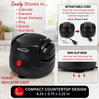 Brentwood Electric 2-Stage Knife and Tool Sharpener, Black - view 7