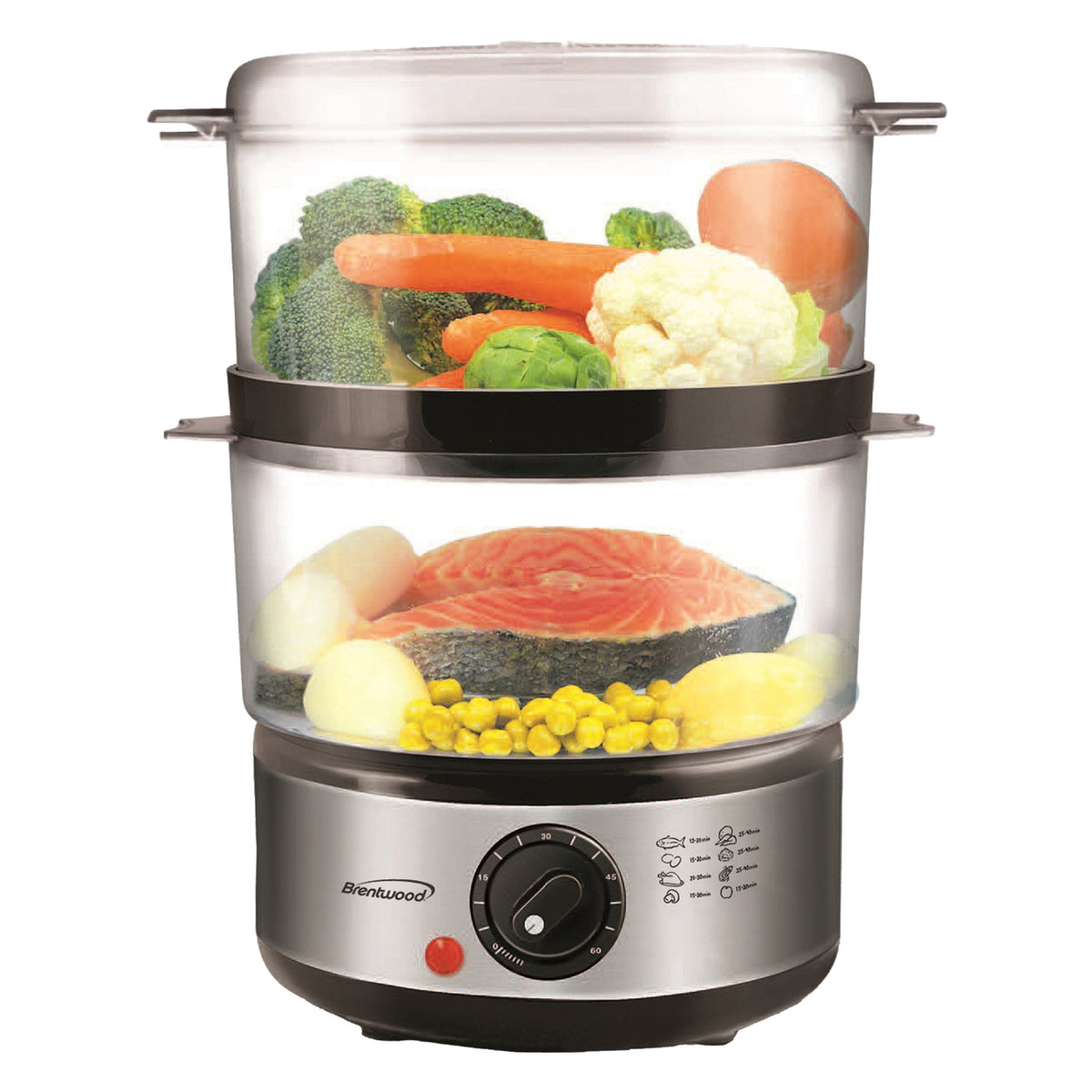 Brentwood 5-Qt. 2-Tier Electric Food Steamer with 60-Min Timer, 400W