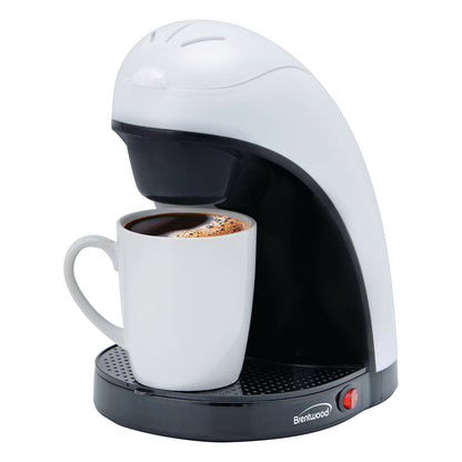 Brentwood 450W Single-Serve Coffee Maker with 10 Oz. Ceramic Mug, White - view 2