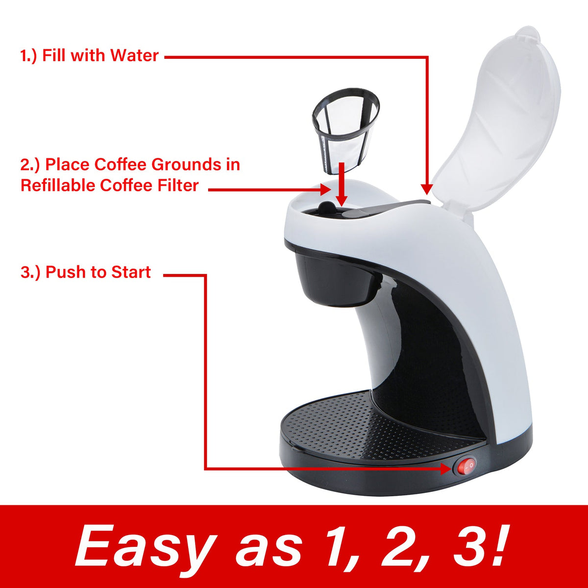 Brentwood 450W Single-Serve Coffee Maker with 10 Oz. Ceramic Mug, White - view 5