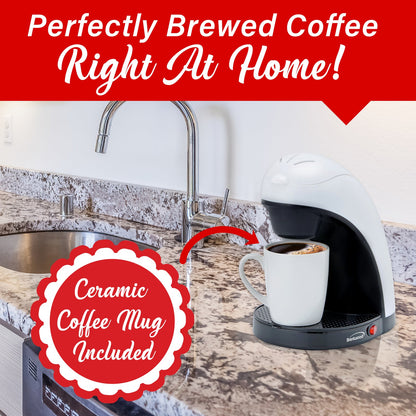 Brentwood 450W Single-Serve Coffee Maker with 10 Oz. Ceramic Mug, White - view 6