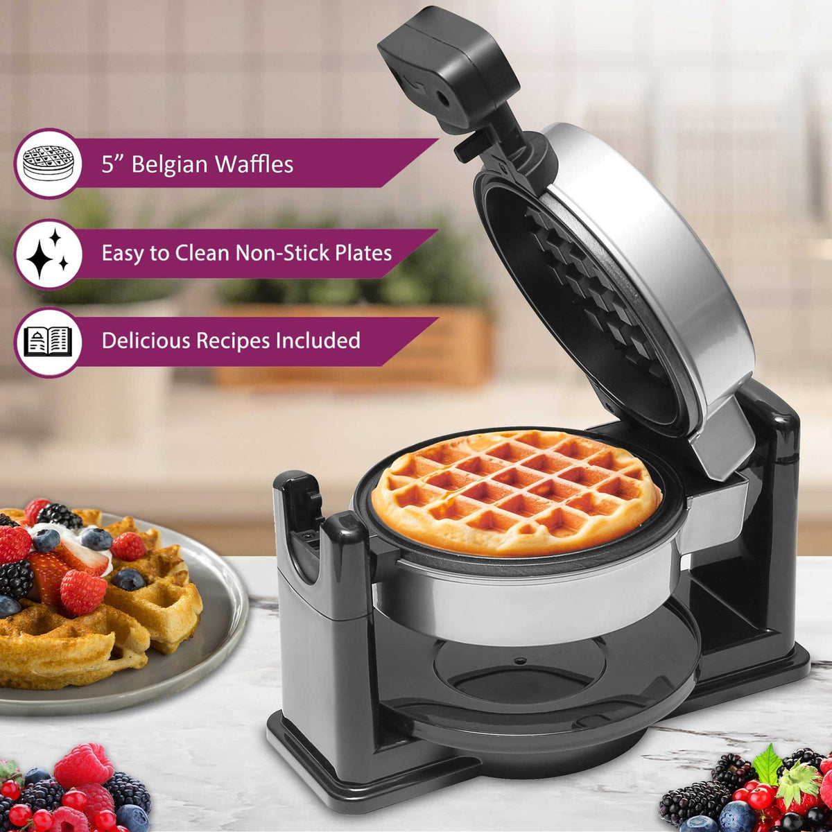 Brentwood 5 In. Nonstick Flip Belgian Waffle Maker, Silver - view 3