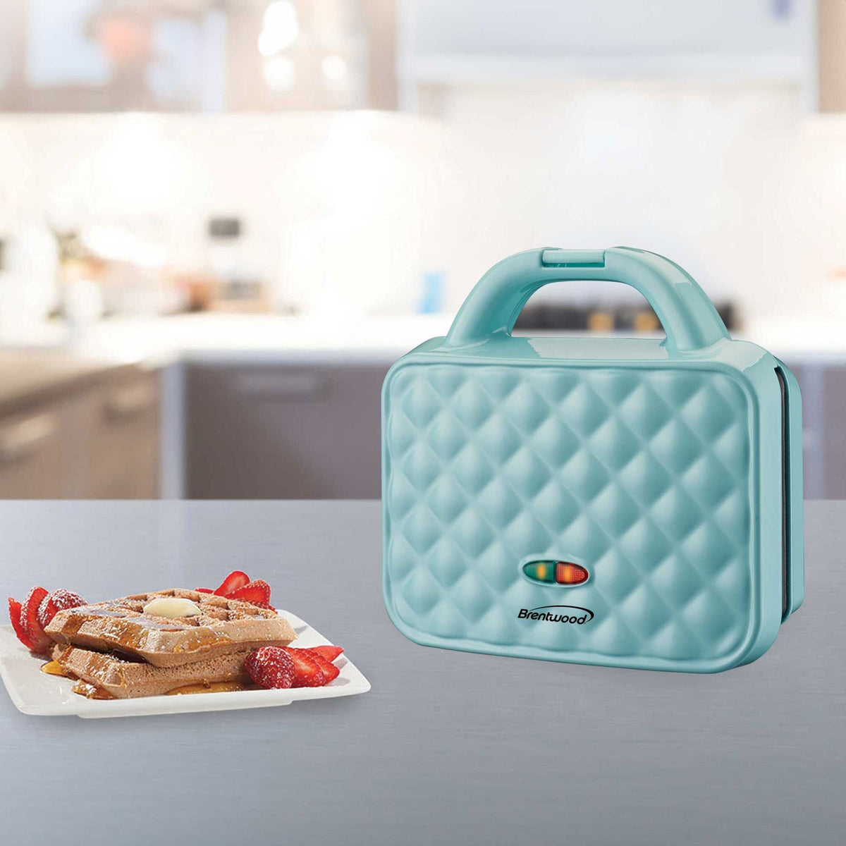 Brentwood Couture Purse 1,080W Nonstick Dual Waffle Maker, Blue - view 3